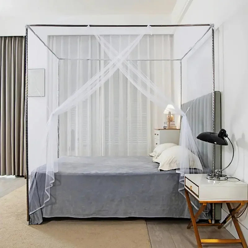 Mosquito Net Canopy White Four Corner Post Portable Square Prevent Insect Control Mosquito Net Bedroom Sleeping Mosquito Net - Confia - reusablefoodstoragebags confia