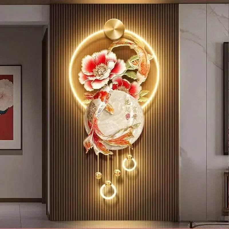 Flowers Bloom A Living Room Bedroom Study Decoration Painting Koi Fish Corridor Hanging Painting New Chinese Style Mural Lights - Confia