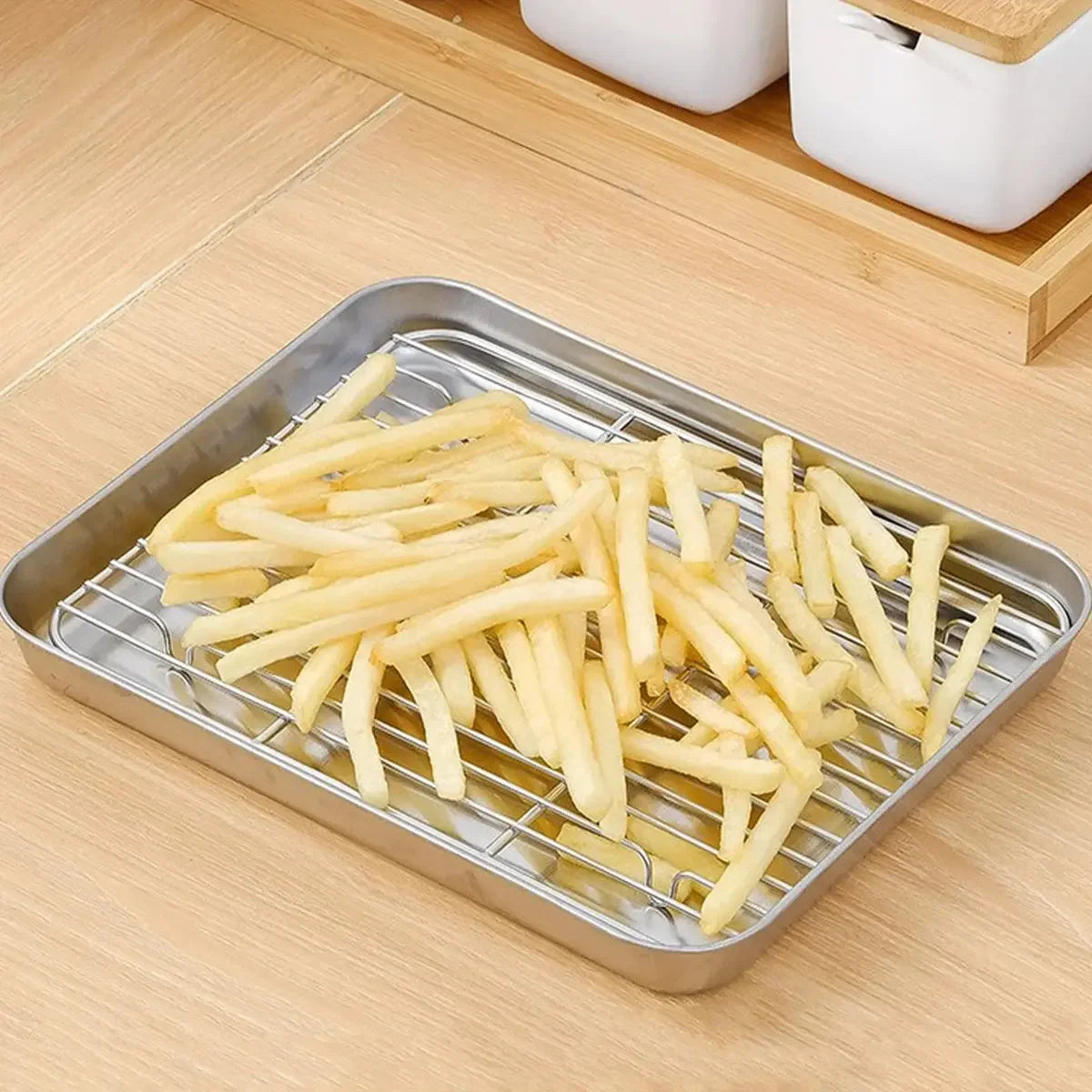 Stainless Steel Baking Pan Tray With Wire Rack Cake Baking BBQ Pan Tray Plate Oven Brownie Rack Cooking Roasting Grilling Tool - Confia