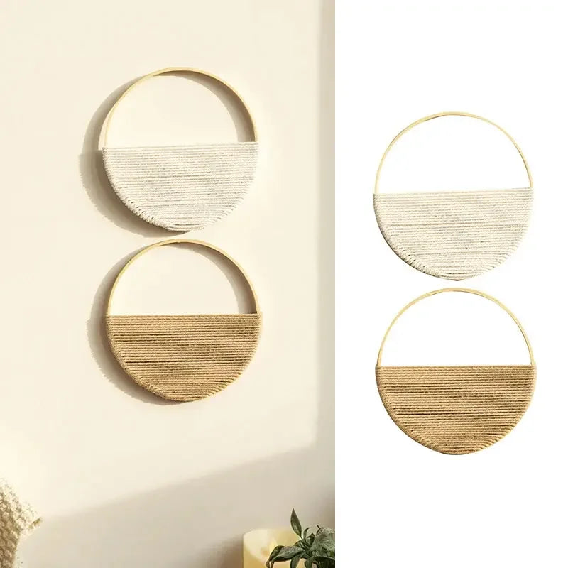 2Pcs Hand Woven Bohemian Wall Hanging Circular Wooden Cotton Rope Wall Decor Art Chic Bedroom Living Room Ideal Tapestries - Confia