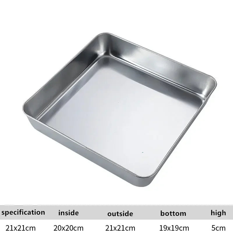 304 Flat Bottom Stainless Steel Square Tray Baking Pan Multifunctional Dessert Straight Edge Baking Tray Kitchen Storage Tools - Confia