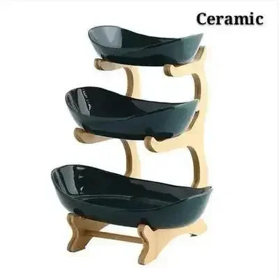 Ceramic Living Room Home Three-layer Fruit Plate Candy Dish Creative Modern Dried Basket Snack Snack Trinket Dish - Confia