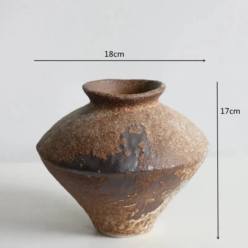 Ceramic Vase Coarse Ceramic Vase Flower Arrangement Retro Handmade Wabi Sabi Style Dry Flowers Zen Flower Arrangement - Confia
