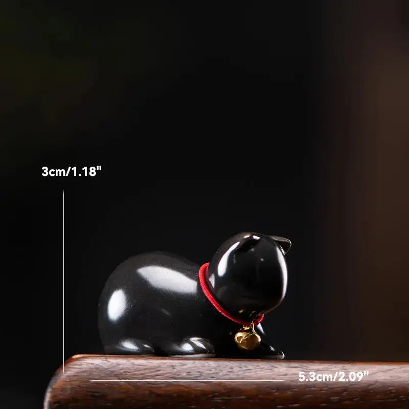 Ceramics Abstract Kawaii Cute Cat Kitten with Bell Tea Table Pet Desk Ornaments Animal Miniature Figurines Sculpture Home Decor - Confia