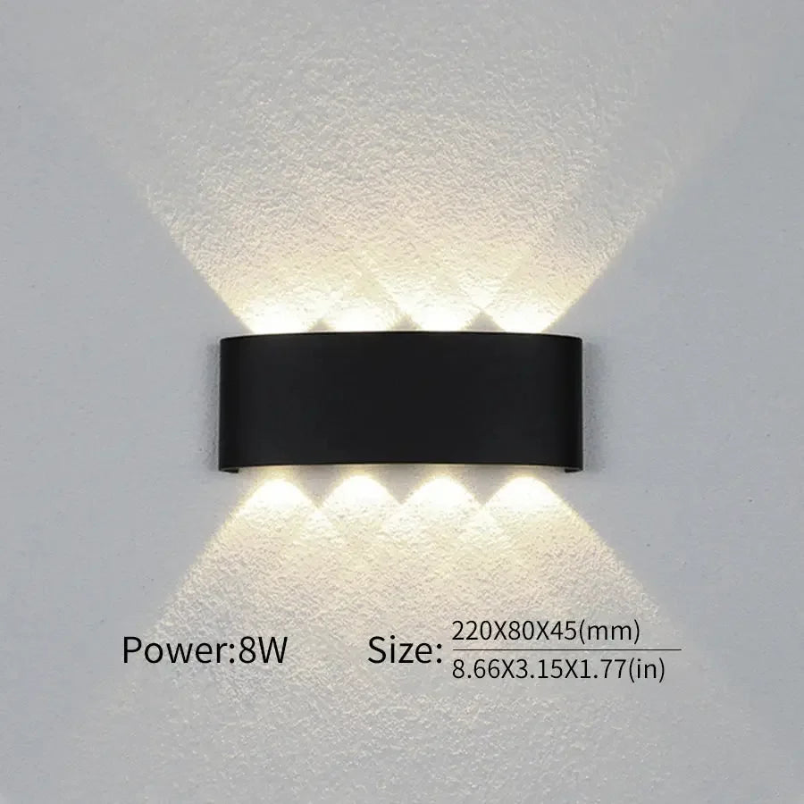 16 Watts Wall Lights 8 Ray Oval Up-Down LED Outdoor Waterproof IP65 Exterior Wall Step Light Fixture Waterproof Lamp (Warm White, Black Body) 16 Watts (8 Way) - Confia