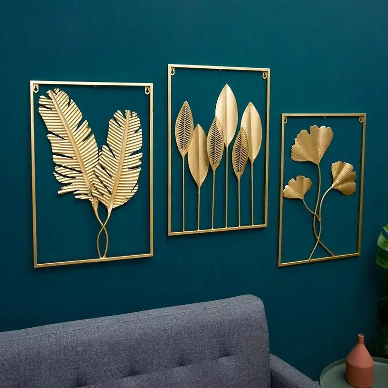 Metal Leaf Iron Wall Hanging Decor Palm Maple Leaves Plant Ginkgo Nordic Wall Pendant Mural Living Room Bedroom Home Decoration - Confia