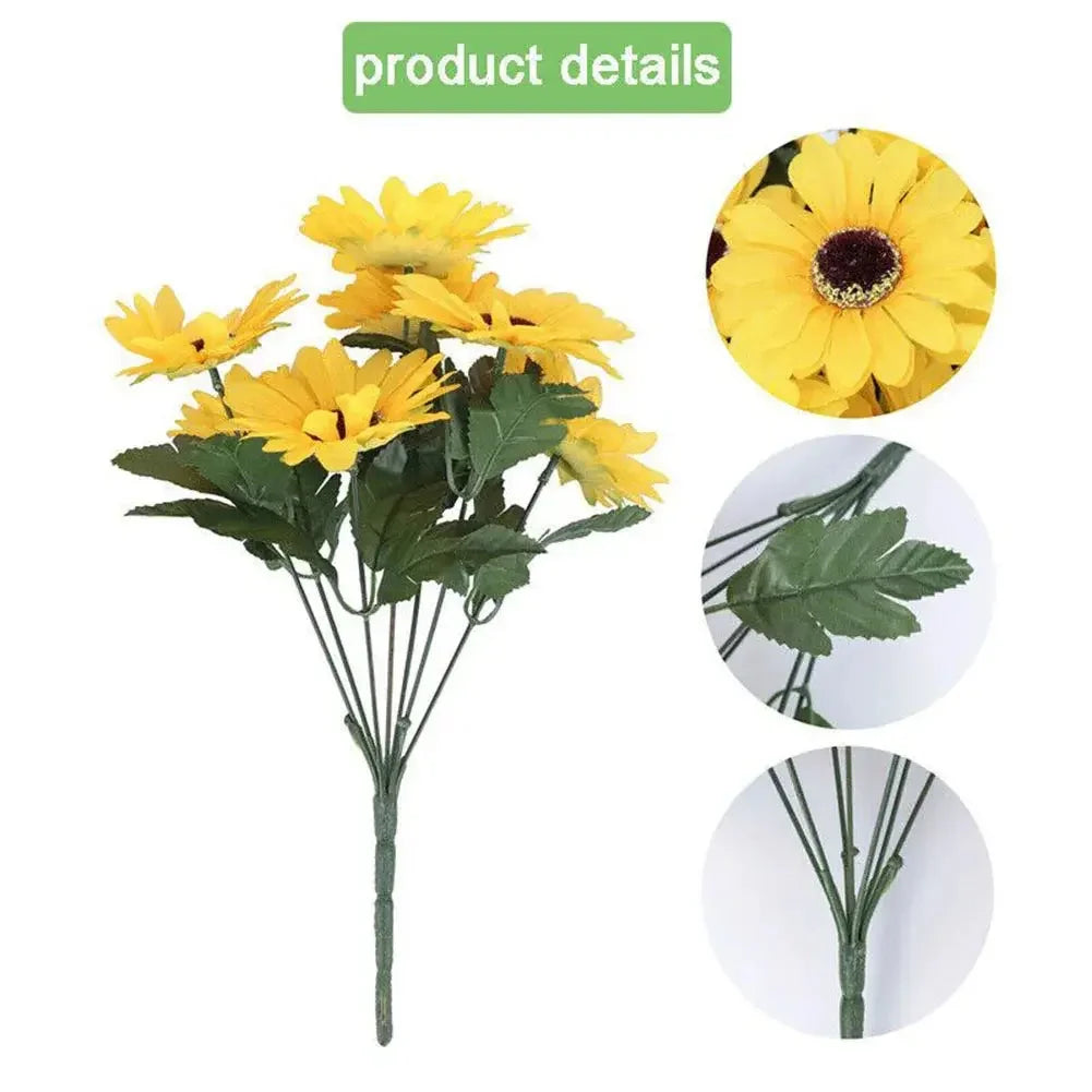 1 Bunch 7 Heads Artificial Sunflowers 29cm Shrubs Fake Flower Bouquet For Garden Bookstore Wedding Cafe Store Party Decor - Confia
