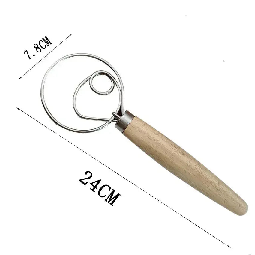 Danish Dough Whisk Stainless Steel Dutch Style Bread Dough Hand Mixer Blender Wooden Handle Kitchen Baking Tools Artesian Blender - Confia - reusablefoodstoragebags confia