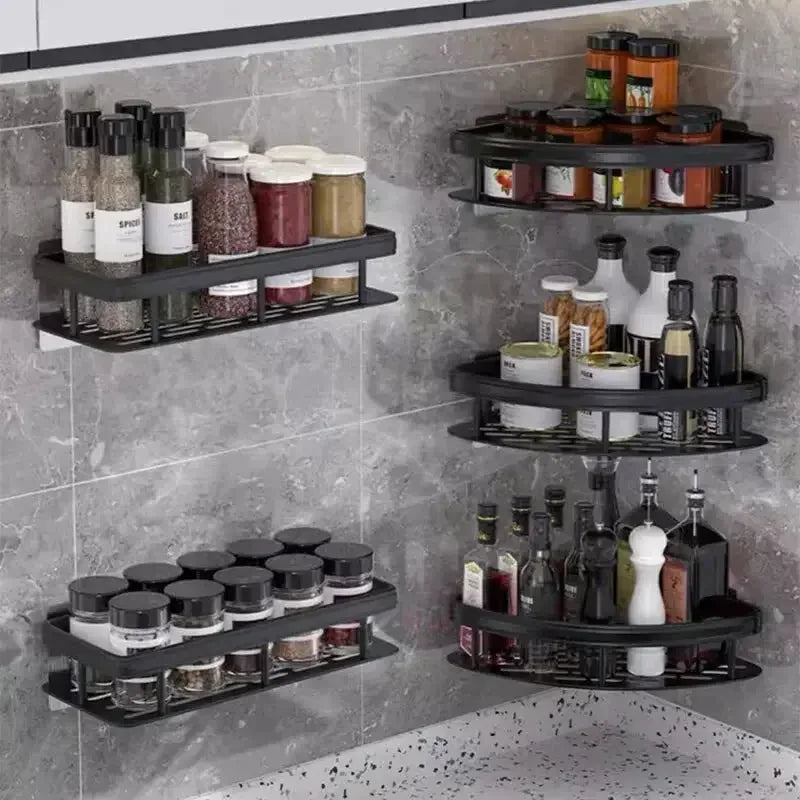 Bathroom Storage Rack, No-Drill Wall Mount Corner Shelf, Multipurpose Self-Adhesive Aluminum Bathroom Wall Mounted Storage Organizer Shelf Holder/Rack/Bathroom Accessories - Confia - reusablefoodstoragebags confia