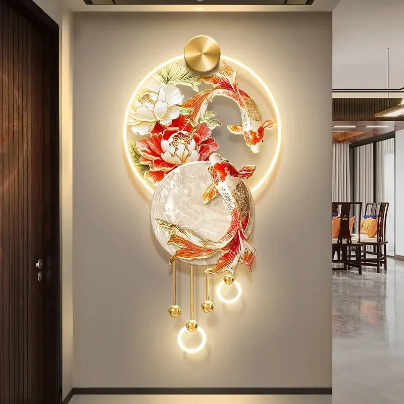 Flowers Bloom A Living Room Bedroom Study Decoration Painting Koi Fish Corridor Hanging Painting New Chinese Style Mural Lights - Confia