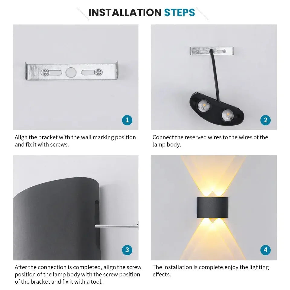 16 Watts Wall Lights 8 Ray Oval Up-Down LED Outdoor Waterproof IP65 Exterior Wall Step Light Fixture Waterproof Lamp (Warm White, Black Body) 16 Watts (8 Way) - Confia