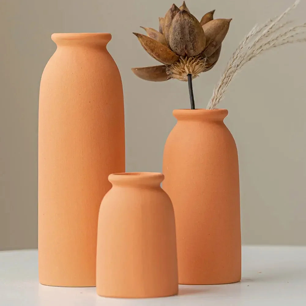 Ceramic Vase,Small Vases for Decor, Set 3 Modern Boho Vases for Flower Pampas, Fit for Living Room Desk Shelf Decor - Confia
