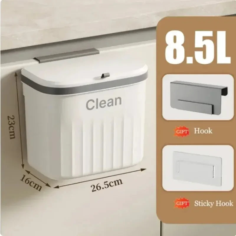 Hanging Trash Can with Lid Wall Mounted Hanging Garbage Can for Cabinet Under Sink Waste Garbage Compost Bin 8.5/12L - Confia - reusablefoodstoragebags confia