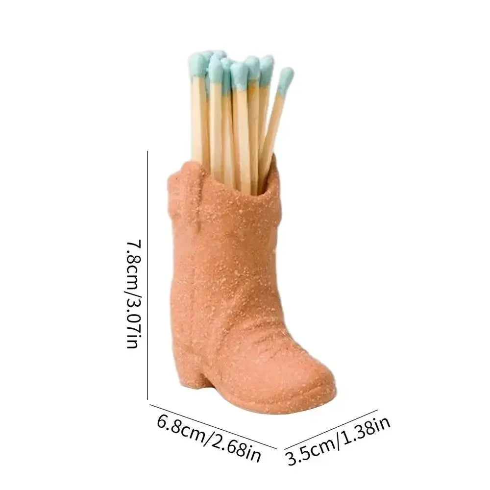 Cowboy Boot Ceramic Match Holder with Built-in Striker - Rustic Western Home Decor - Vintage Farmhouse Aesthetic-Kitchen, Bathroom, Fireplace & Candle Lighting - Unique Gift for Western Lovers (Pink) - Confia - reusablefoodstoragebags confia