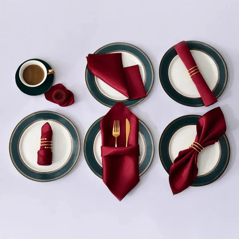 12Pcs 30*30cm Square Satin Table Napkin | Hotel Serving Table Napkins | Washable Handkerchief | Wedding Birthday Banquet Decoration - Confia - reusablefoodstoragebags confia