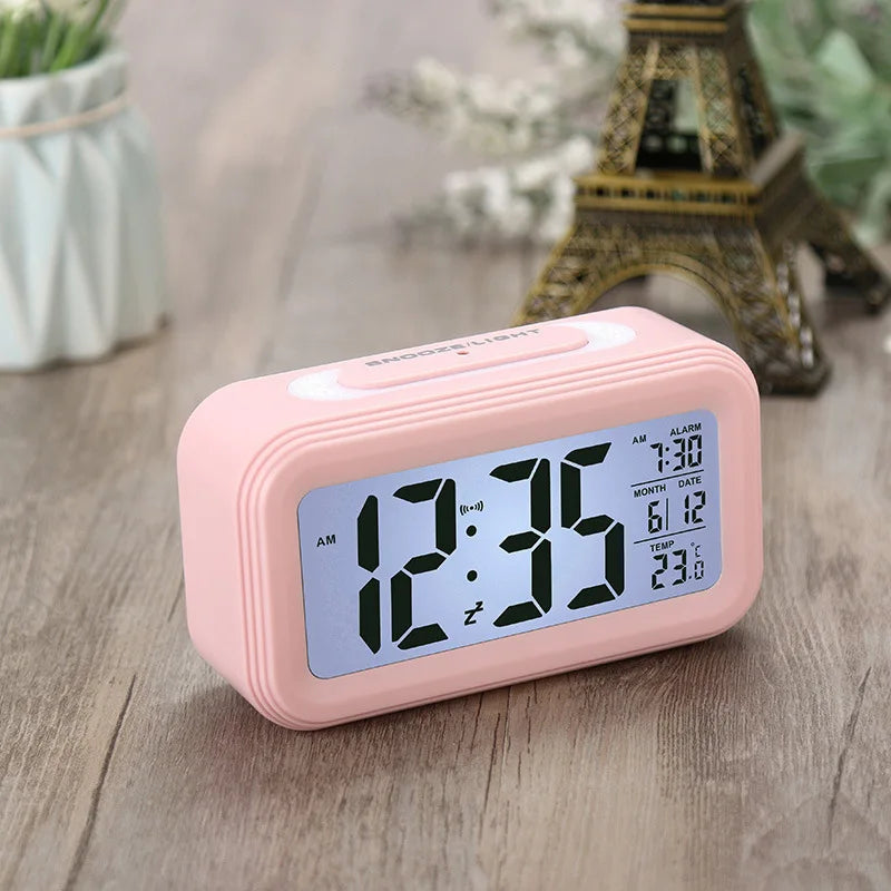 Alarm Clock Desktop Digital Clock LCD Large Screen Temperature Calendar Nightlight Wake-up Student Snooze Clock 12/24H Bedrooms