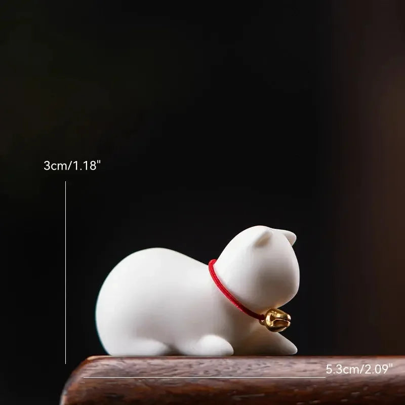 Ceramics Abstract Kawaii Cute Cat Kitten with Bell Tea Table Pet Desk Ornaments Animal Miniature Figurines Sculpture Home Decor - Confia