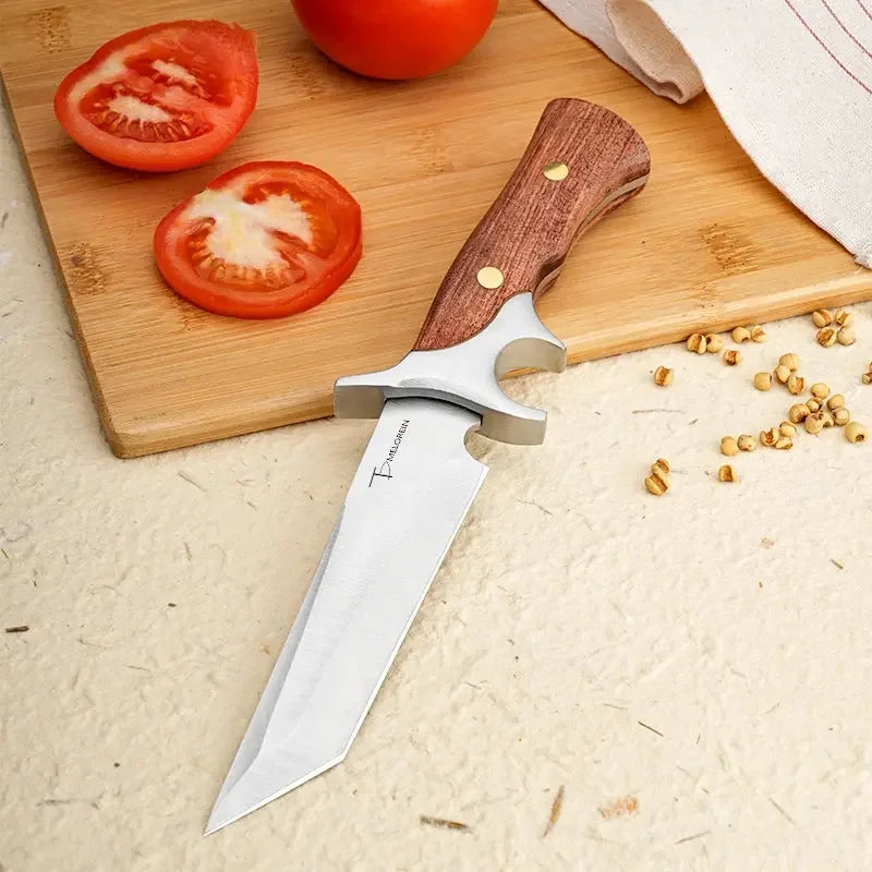 Sharp and durable knife - high carbon stainless steel blade and wooden handle - versatile knife for hunting, camping, fishing - Confia