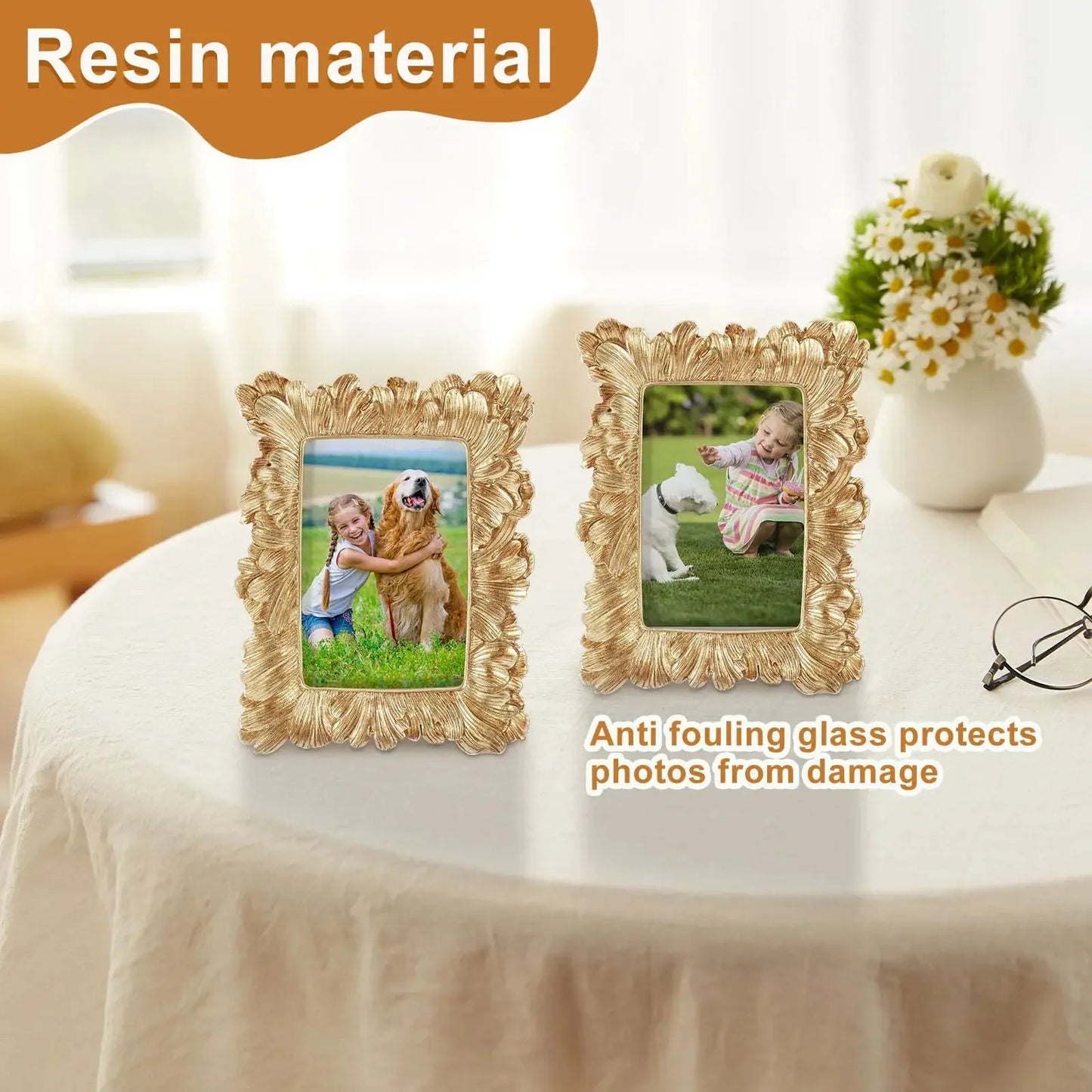 Picture Frame Antique Leaf Embossment Photo Frame with Protection Glass Vintage Decorative Frames Perfect for Home Decor, Unique Gift Idea, Durable, Birthday, Wedding, Return Gift - Confia