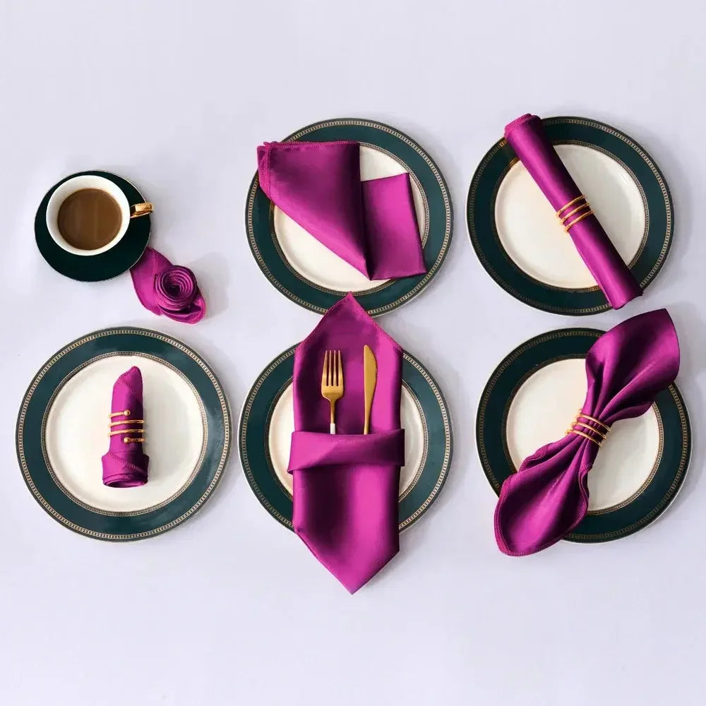 12Pcs 30*30cm Square Satin Table Napkin | Hotel Serving Table Napkins | Washable Handkerchief | Wedding Birthday Banquet Decoration - Confia - reusablefoodstoragebags confia