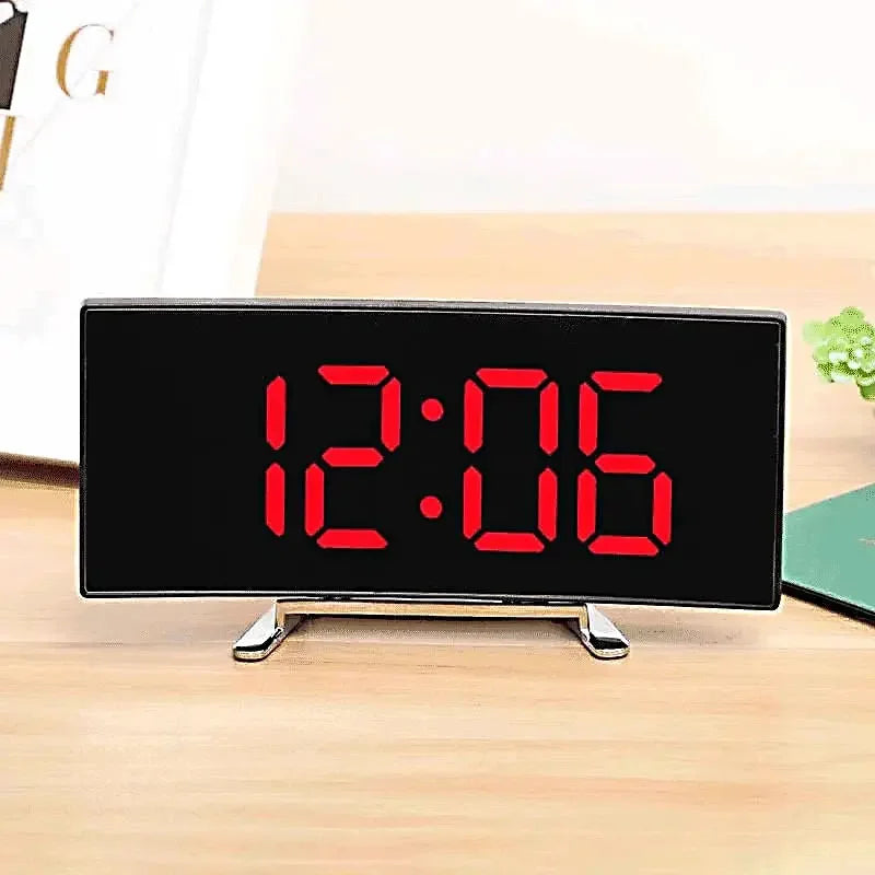 Alarm Clock Digital LED with Modern Curved Design, USB power supply, Bedside Clock with Temperature and Humidity Display ideal for Bedrooms, Kids - Confia