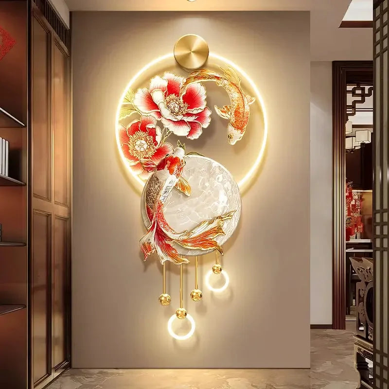 Flowers Bloom A Living Room Bedroom Study Decoration Painting Koi Fish Corridor Hanging Painting New Chinese Style Mural Lights - Confia