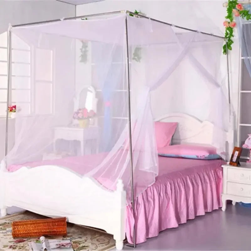 Mosquito Net Canopy White Four Corner Post Portable Square Prevent Insect Control Mosquito Net Bedroom Sleeping Mosquito Net - Confia - reusablefoodstoragebags confia