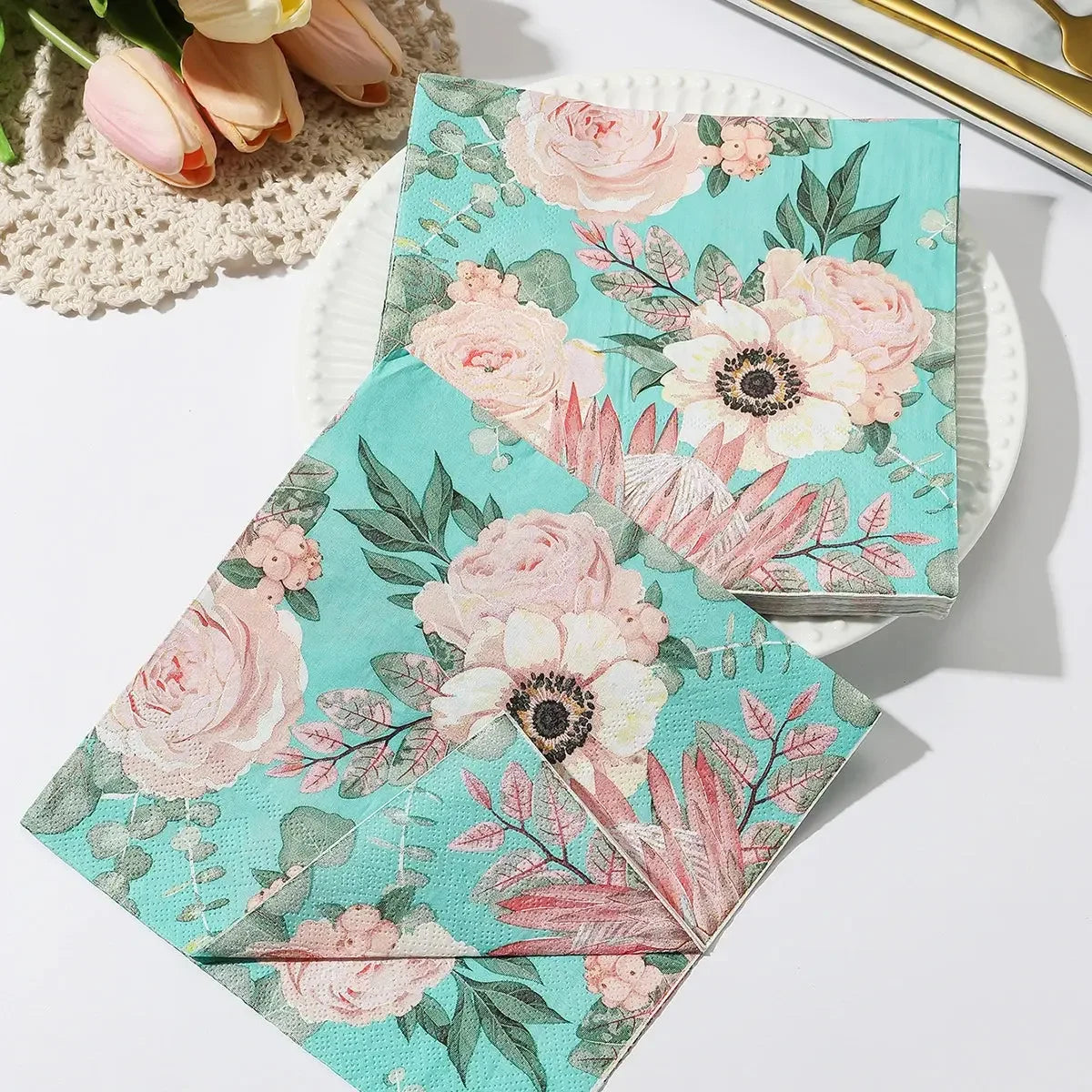 Flower Paper Napkins | Table Decorations | Art Decoupage Napkin | Disposable Birthday Party Serviettes - Confia - reusablefoodstoragebags confia