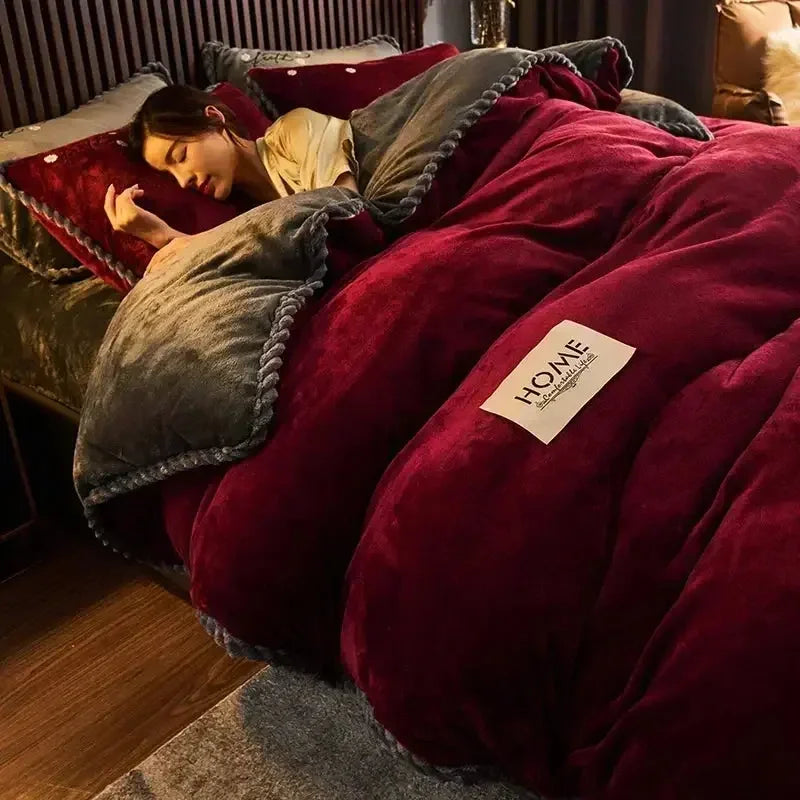 Winter Velvet Duvet Cover Without Pillowcases 1PC Thicken Warm Plush King Quilt Cover Suit Double Queen Bed Comforter Cover - Confia - reusablefoodstoragebags confia