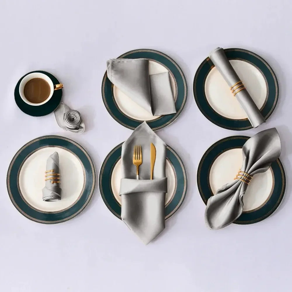 12Pcs 30*30cm Square Satin Table Napkin | Hotel Serving Table Napkins | Washable Handkerchief | Wedding Birthday Banquet Decoration - Confia - reusablefoodstoragebags confia