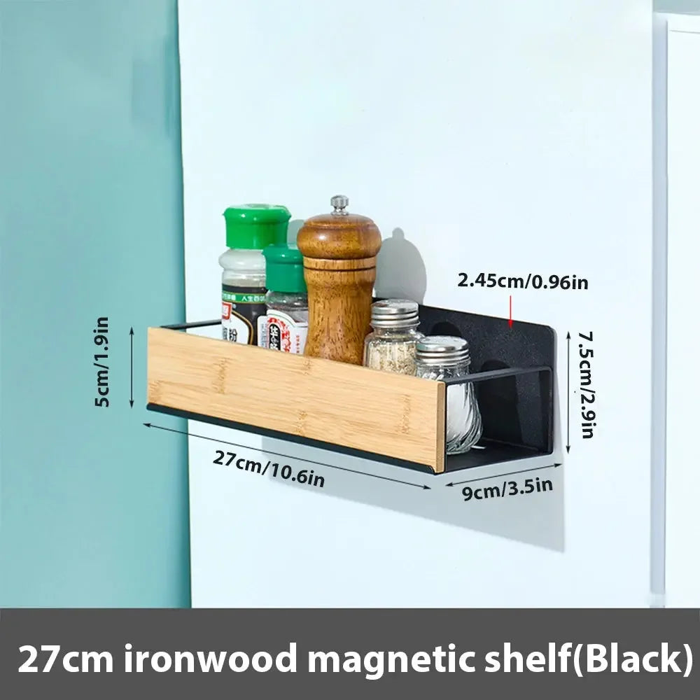 4 Pack Magnetic Spice Storage Rack Organizer for Refrigerator and Oven, Wood Fridge Organizers and Storage - Confia - reusablefoodstoragebags confia