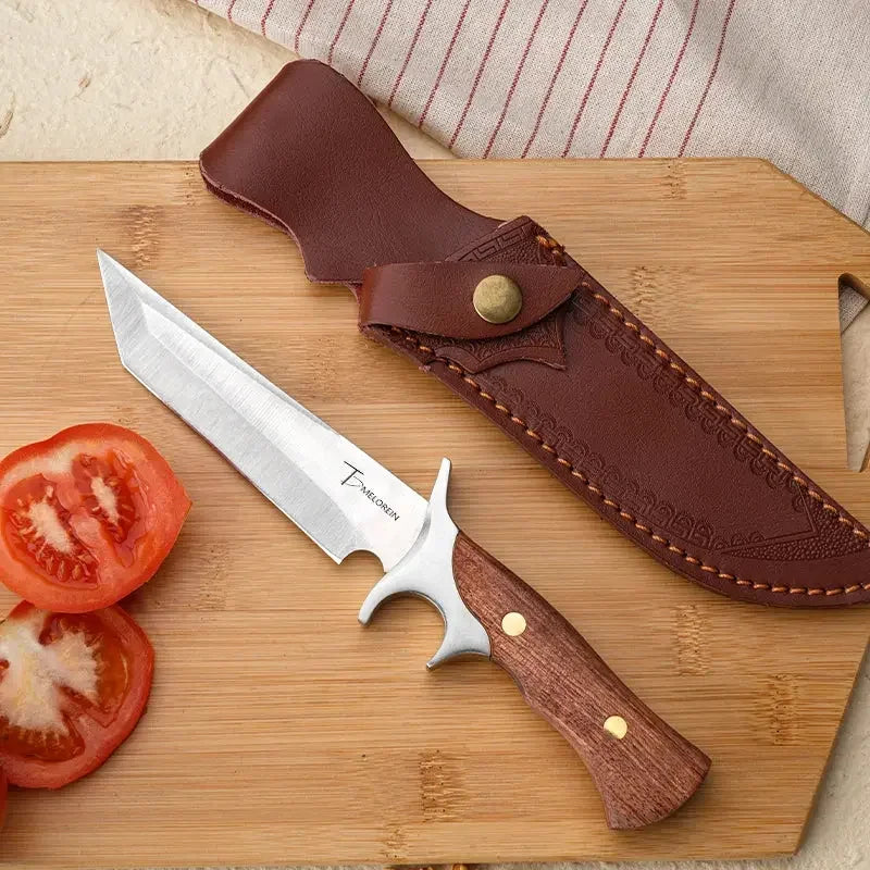 Sharp and durable knife - high carbon stainless steel blade and wooden handle - versatile knife for hunting, camping, fishing - Confia