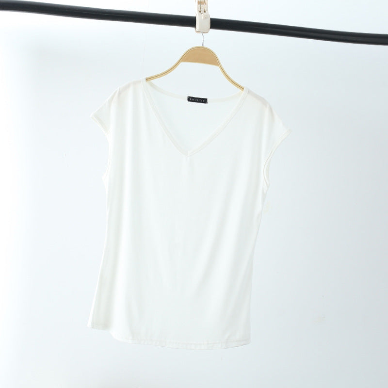 Einfarbig und V-Ausschnitt Ärmelloses lockeres Damen-T-Shirt Lässiges Bottoming Shirt Innenbekleidung Bluse