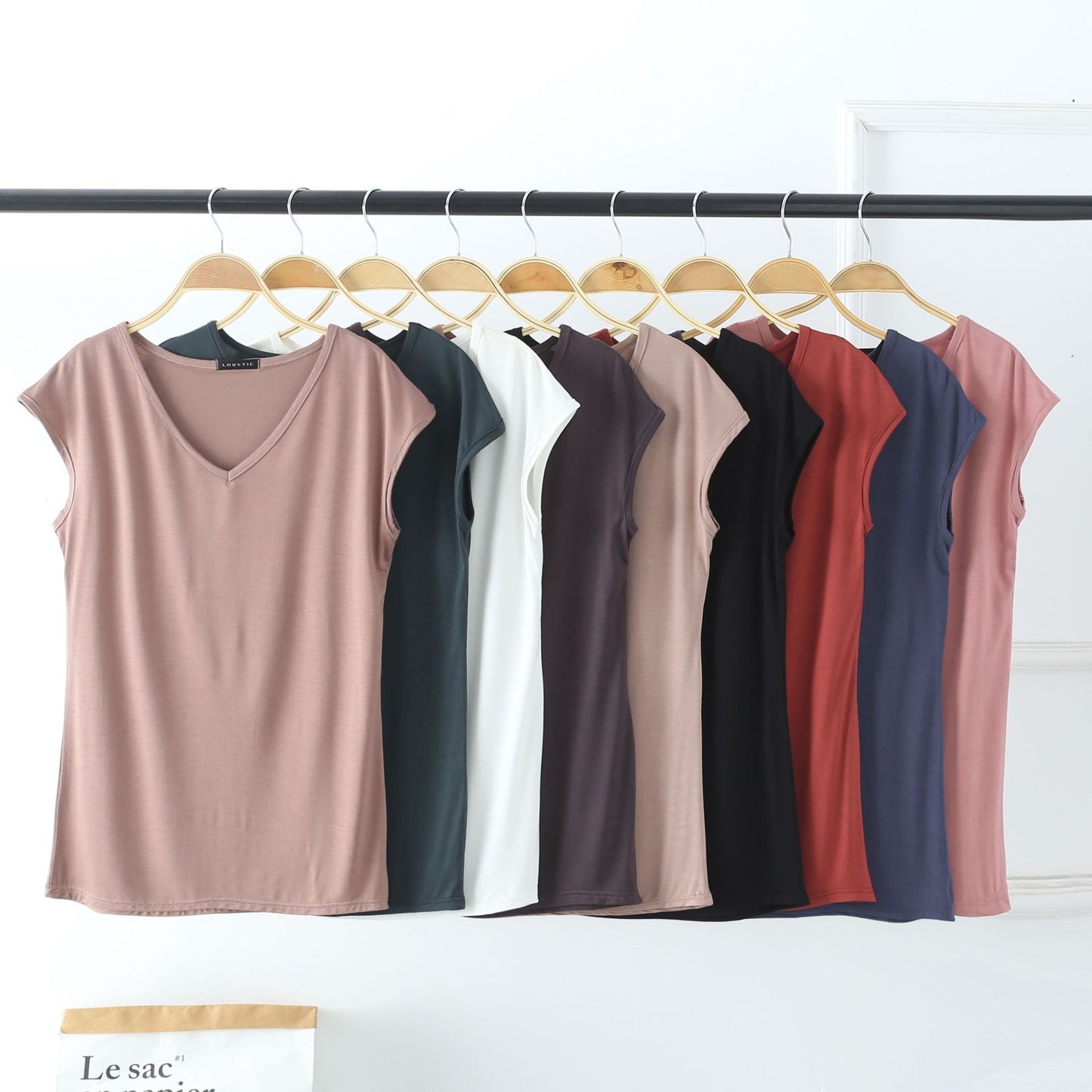 Einfarbig und V-Ausschnitt Ärmelloses lockeres Damen-T-Shirt Lässiges Bottoming Shirt Innenbekleidung Bluse