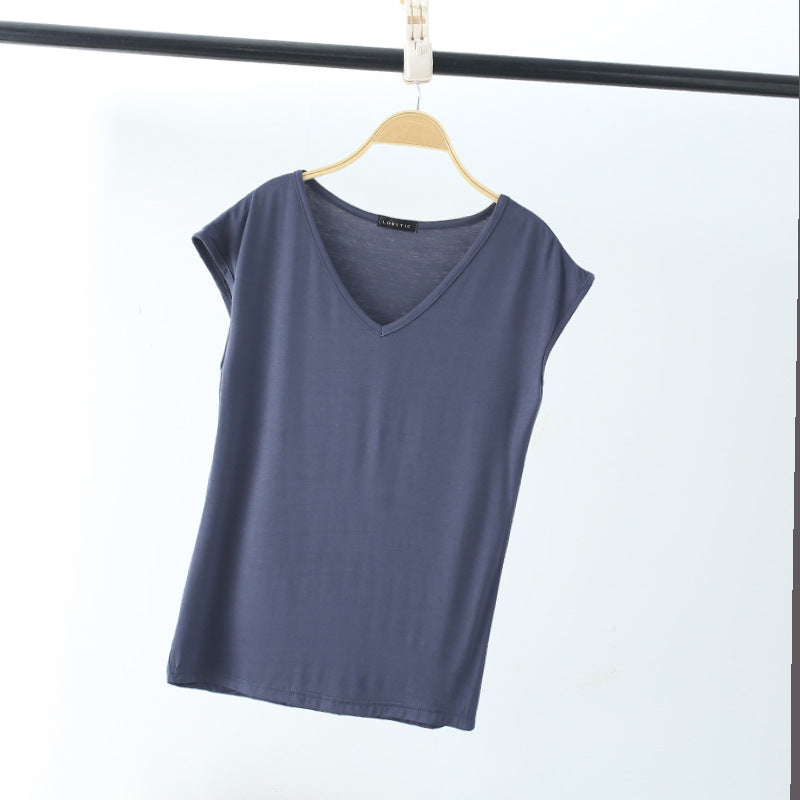 Einfarbig und V-Ausschnitt Ärmelloses lockeres Damen-T-Shirt Lässiges Bottoming Shirt Innenbekleidung Bluse