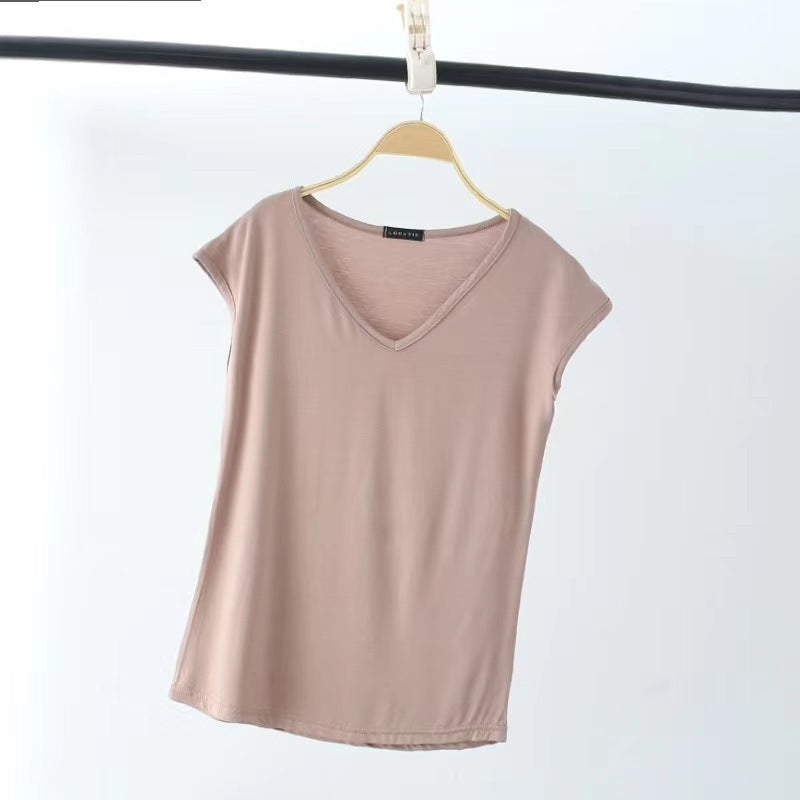 Einfarbig und V-Ausschnitt Ärmelloses lockeres Damen-T-Shirt Lässiges Bottoming Shirt Innenbekleidung Bluse