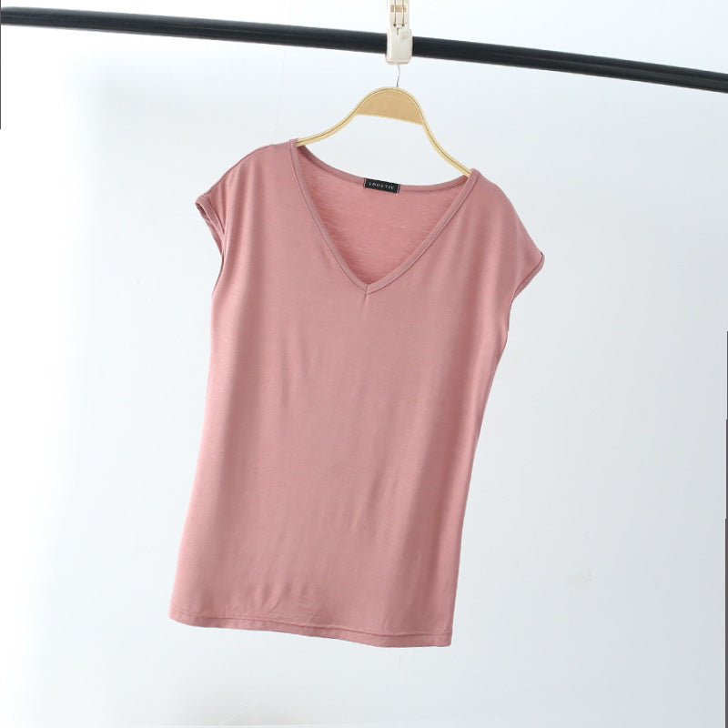 Einfarbig und V-Ausschnitt Ärmelloses lockeres Damen-T-Shirt Lässiges Bottoming Shirt Innenbekleidung Bluse