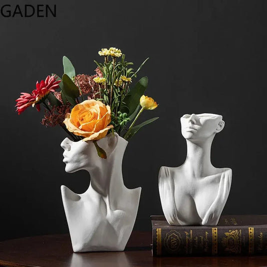 Ceramic Dried Flower Vase Home Art Deco Vase Nordic White Handicraft Decoration Living Room Desktop Flower Arrangement Vase - Confia