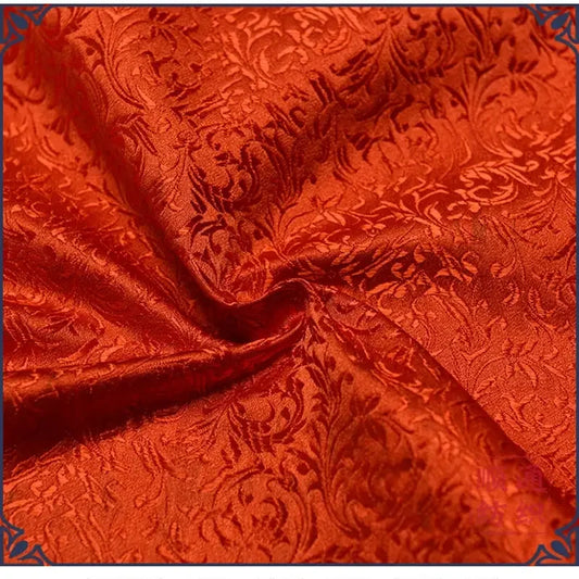 Red floral style damask silk satin brocade jacquard fabric costume upholstery furniture curtain clothing material - Confia