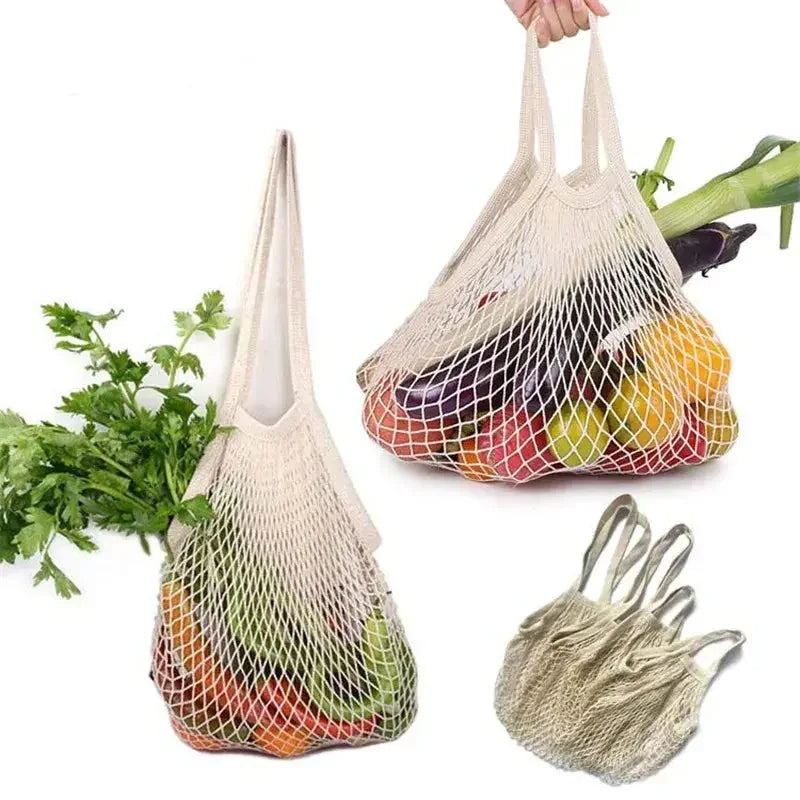 Reusable Cotton Mesh Produce Bags for Vegetable Fruit Food Kitchen Washable Grid Storage Bag Eco String bag Kitchen Organizer Confia