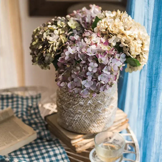 Artificial Flowers Silk Hydrangea Vase for Home Decoration Accessories Wedding Decorative Fake Plants Christmas Garland Material - Confia