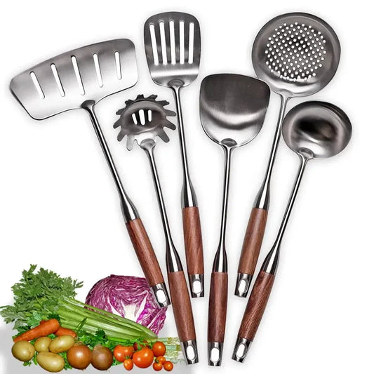 Kitchen Cooking Utensils, Turner/ Soup Ladle/ Slotted Turner/ Slotted Spoon/ Pasta Server, 304 Staniless Steel - Confia