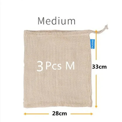 Reusable Cotton Mesh Produce Bags for Vegetable Fruit Food Kitchen Washable Grid Storage Bag Eco String bag Kitchen Organizer Confia