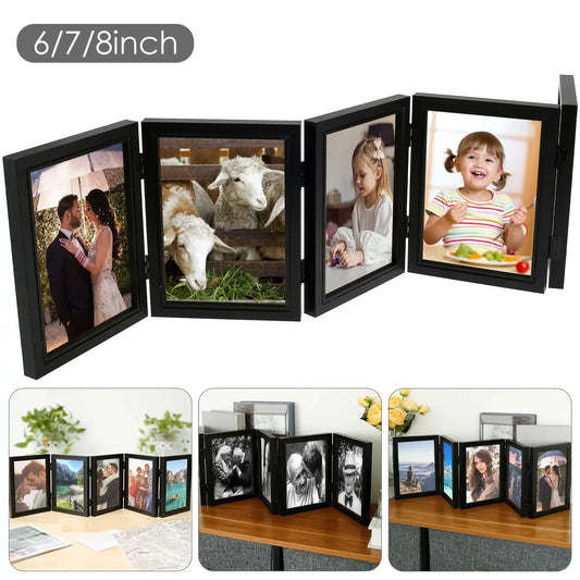 Hinged Picture Frame with Glass 5 Photos Folding Photo Frame 180° Foldable Desk Picture Frame Dustproof Folding Hinged Picture - Confia
