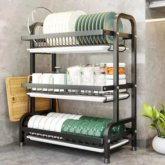 Simple Trending Dish Rack for Kitchen Counter, large Capacity Dish Rack with Utensil Holder, Cutting Board Holder, Drain Board Tray for Kitchen Counter Storage - Confia - reusablefoodstoragebags confia