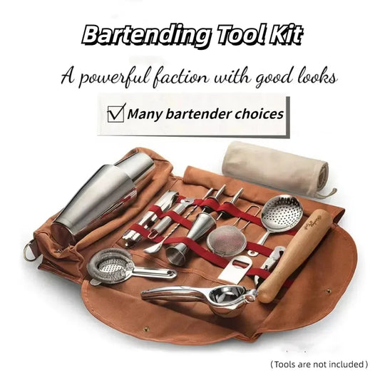 Bartender Bag,Bartender Kit Bag, Portable Waxed Canvas Bag Can Use For Professional 17-Piece Bar Tool Set, Including Shoulder Strap for Easy Carry - Confia