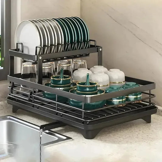 Simple Trending Dish Rack for Kitchen Counter, Large Capacity Dish Rack with Utensil Holder, Cutting Board Holder, Drain Board Tray for Kitchen Counter Storage - Confia - reusablefoodstoragebags confia
