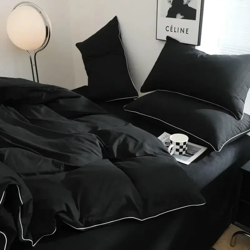 Plain Solid Black Double bedsheet Made with Pure Microfiber Single Color Bedsheet for Double Bed with 2 Pillow Cover Single/Queen/King Bed Cover Full Set Plain Bedding - Confia - reusablefoodstoragebags confia