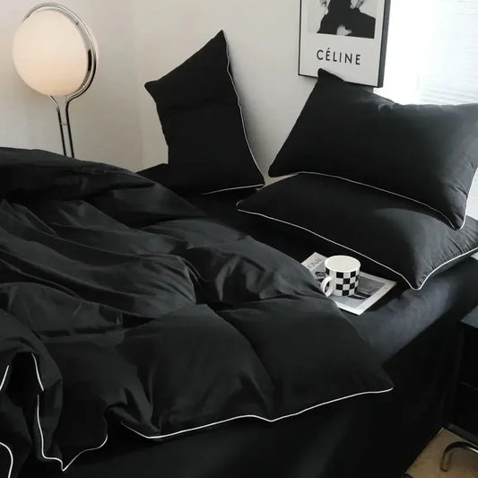 Plain Solid Black Double bedsheet Made with Pure Microfiber Single Color Bedsheet for Double Bed with 2 Pillow Cover Single/Queen/King Bed Cover Full Set Plain Bedding - Confia - reusablefoodstoragebags confia