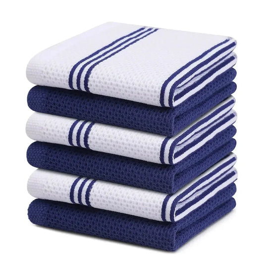 Kitinjoy 4/6pcs Cotton Towel For Kitchen Waffle Weave Stripe Kitchen Towel Absorbent Dishcloth Soft Drying Home Cleaning Cloths - Confia - reusablefoodstoragebags confia